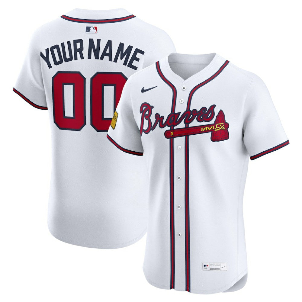 White Atlanta Braves Nike Home Elite Sponsor Patch Custom Jersey