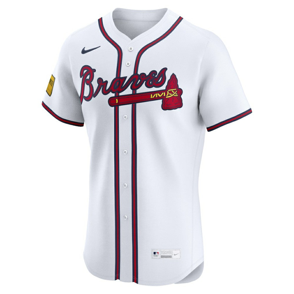 White Atlanta Braves Nike Home Elite Sponsor Patch Custom Jersey