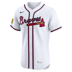 White Atlanta Braves Nike Home Elite Sponsor Patch Custom Jersey