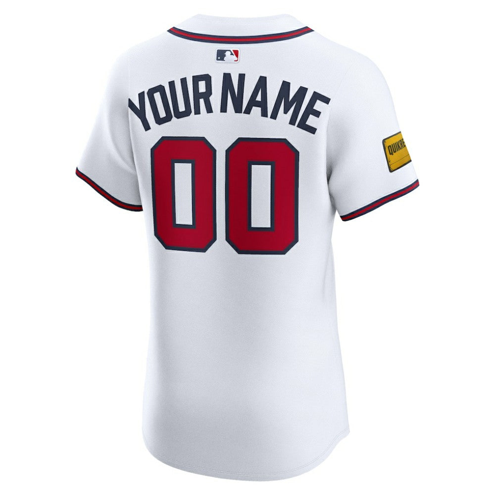 White Atlanta Braves Nike Home Elite Sponsor Patch Custom Jersey