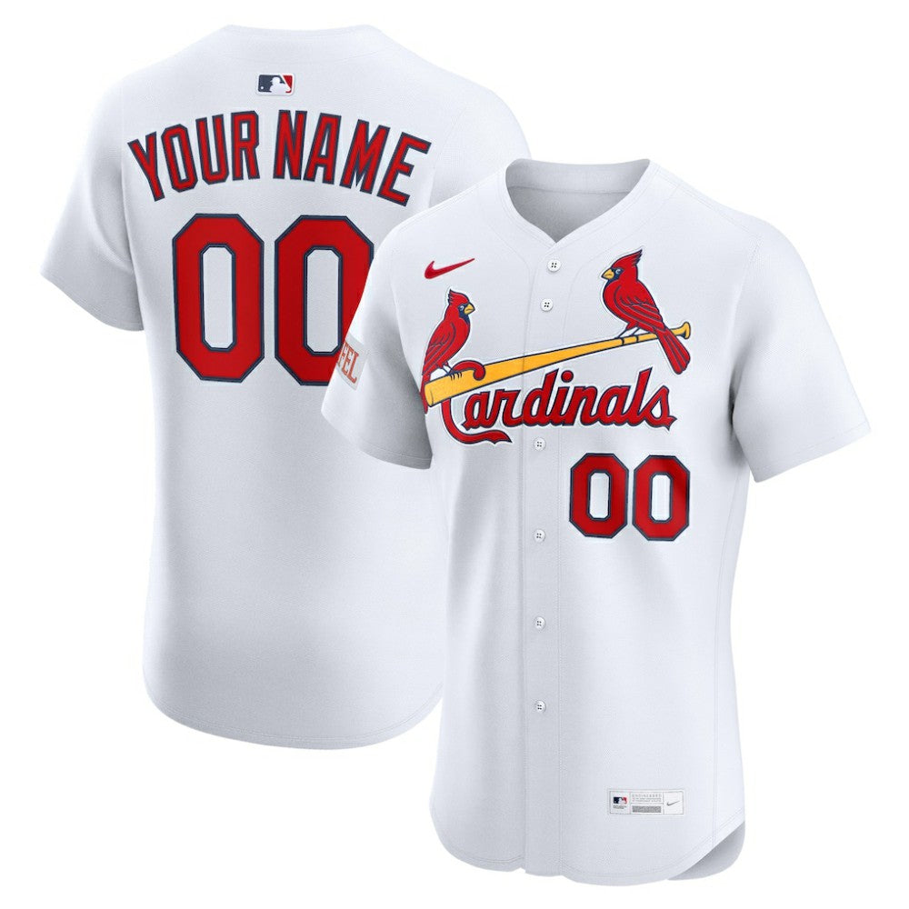 White St. Louis Cardinals Nike Home Elite Sponsor Patch Custom Jersey