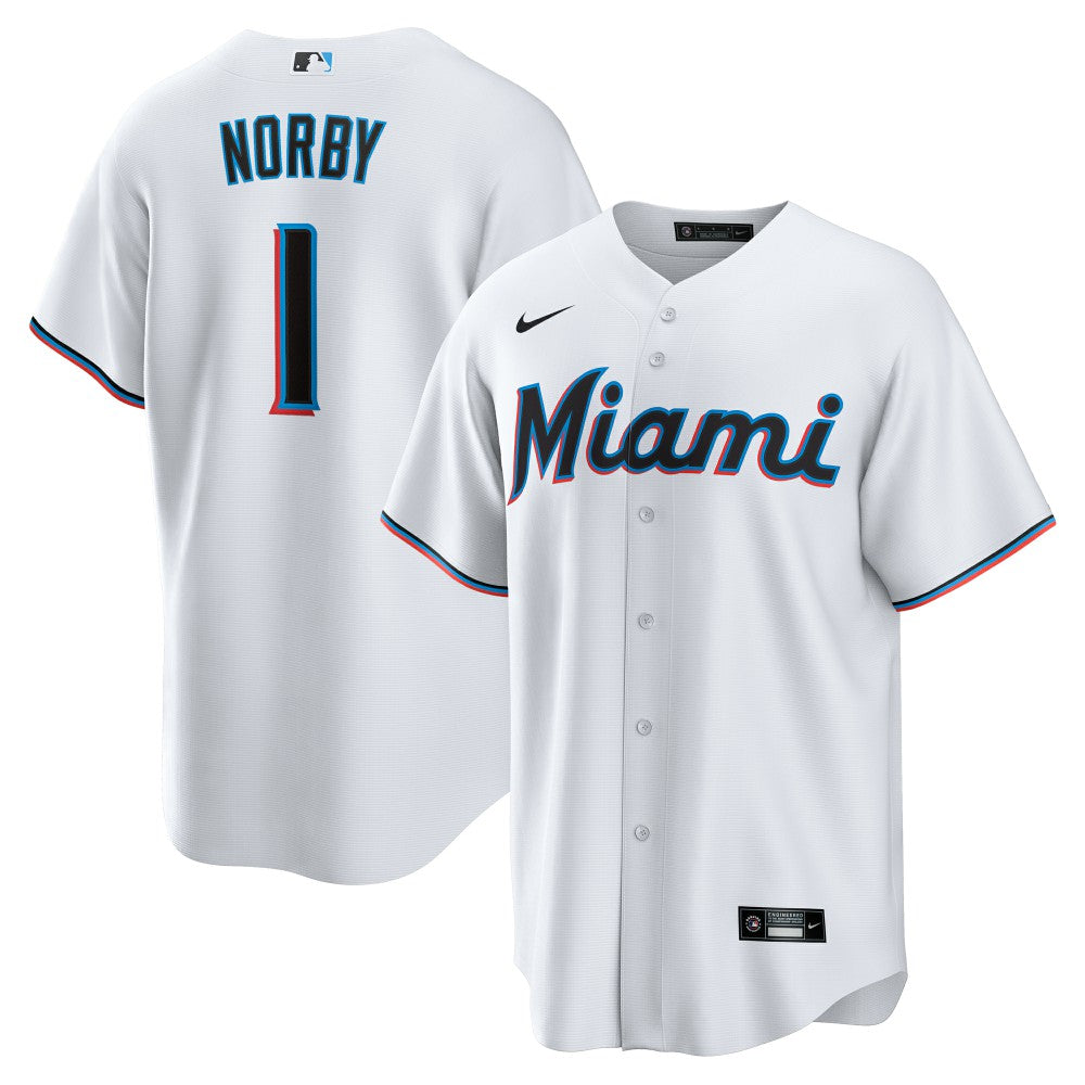 White Connor Norby Miami Marlins Nike Home Replica Jersey