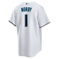 White Connor Norby Miami Marlins Nike Home Replica Jersey