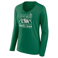 Women's Super Bowl LIX Champions Retro Logo Long Sleeve V-Neck T-Shirt - Philadelphia Eagles T-shirts