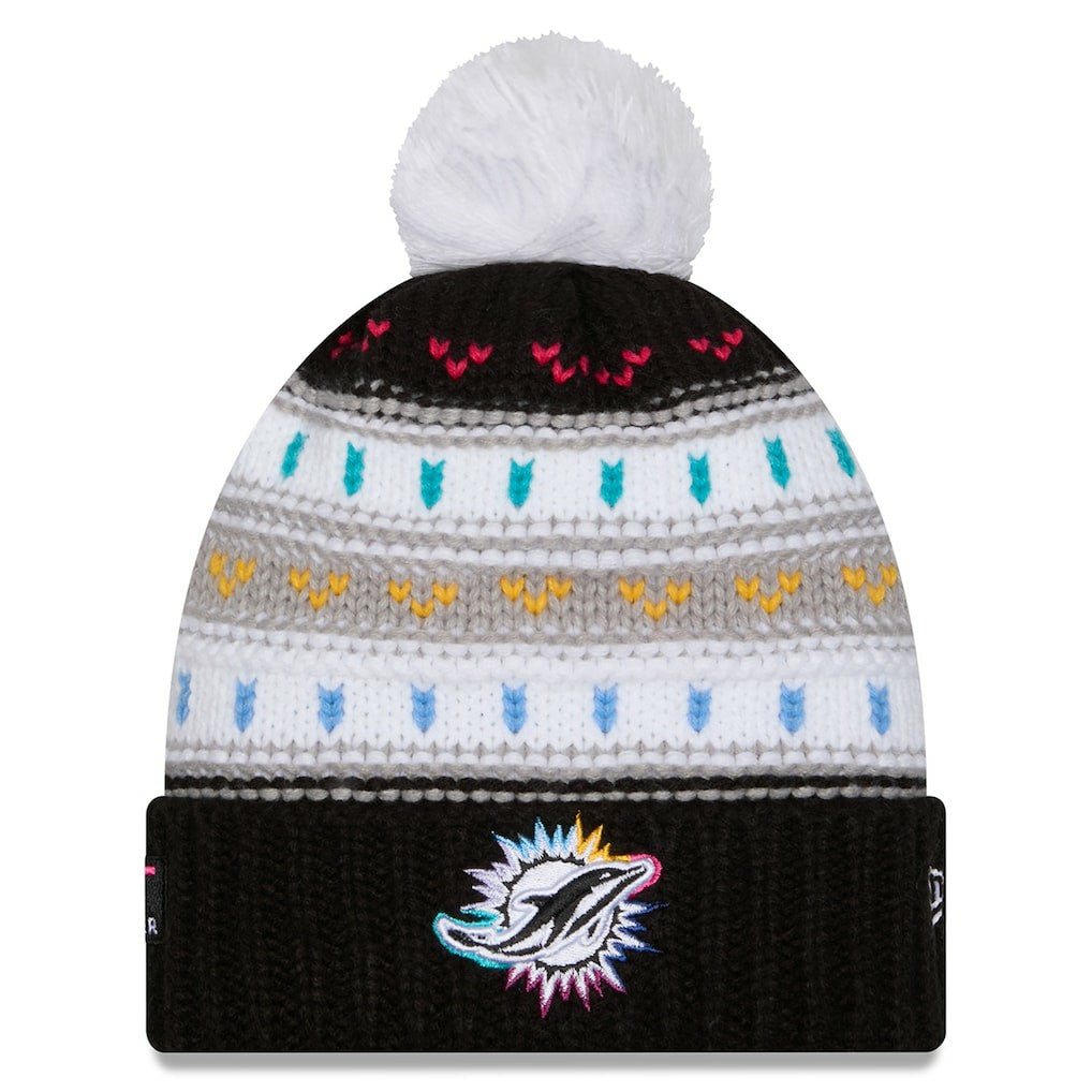 Women's 2025 NFL Crucial Catch Cuffed Knit Hat with Pom - Miami Dolphins Hats