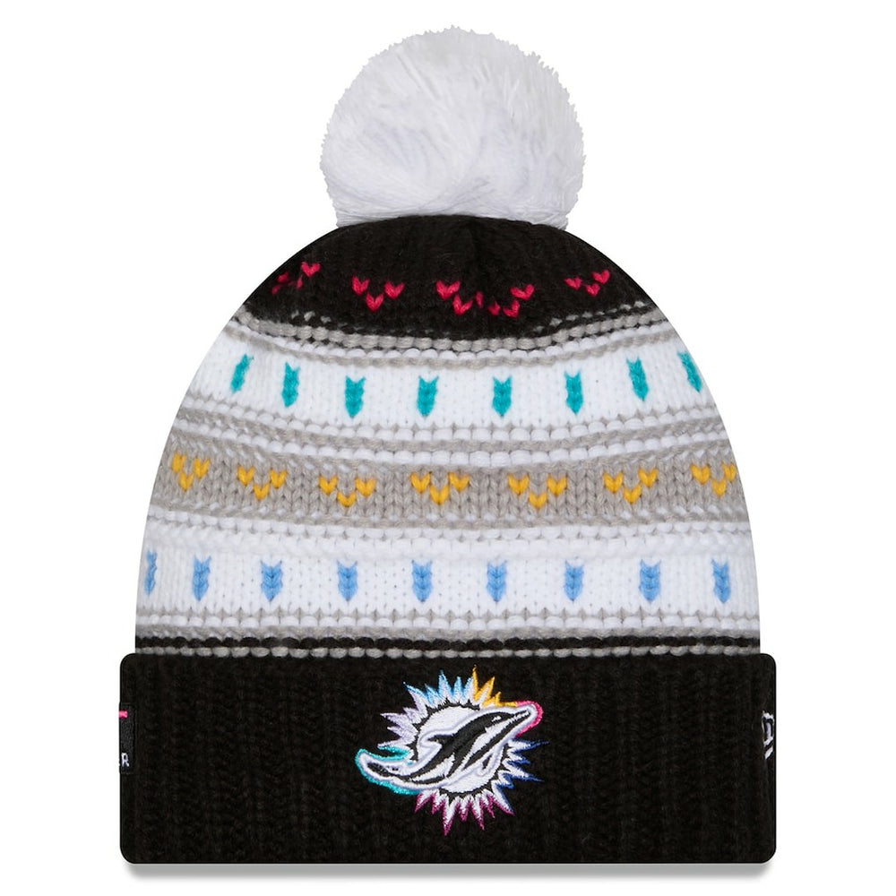Women's 2025 NFL Crucial Catch Cuffed Knit Hat with Pom - Miami Dolphins Hats