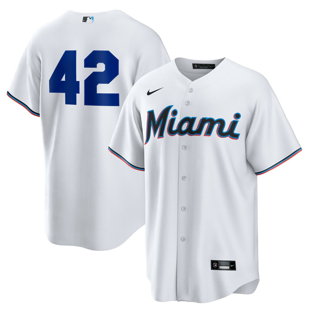 White Miami Marlins Nike Home  2025 Jackie Robinson Day Replica Jersey