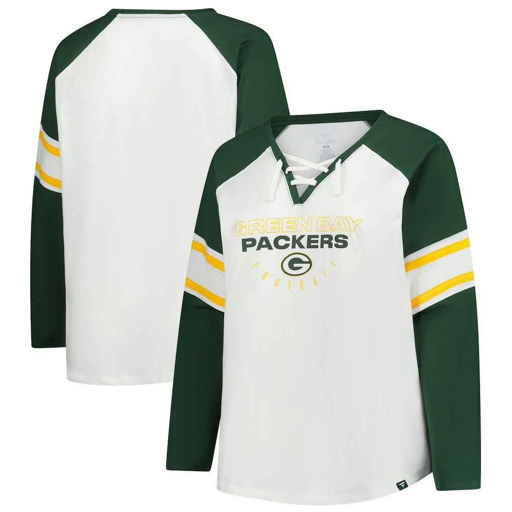 Women's Plus Size Redzone Lace Up Long Sleeve T-Shirt - Green Bay Packers T-shirts