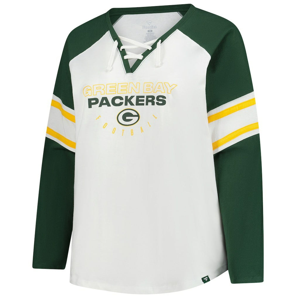 Women's Plus Size Redzone Lace Up Long Sleeve T-Shirt - Green Bay Packers T-shirts