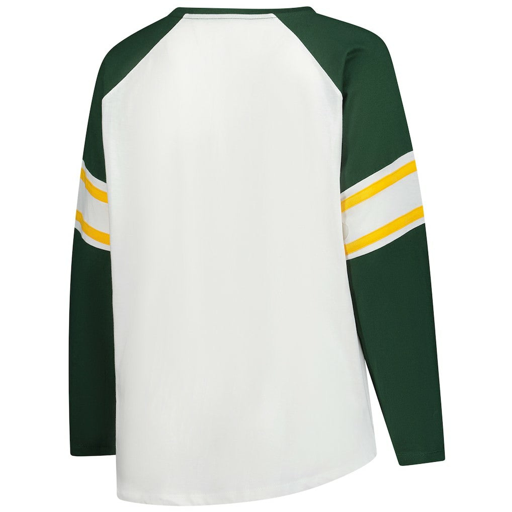 Women's Plus Size Redzone Lace Up Long Sleeve T-Shirt - Green Bay Packers T-shirts