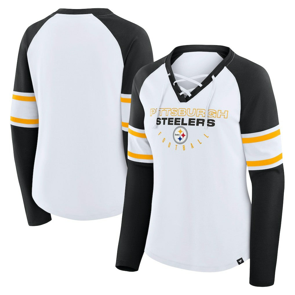 Women's Plus Size Redzone Lace Up Long Sleeve T-Shirt - Pittsburgh Steelers T-shirts