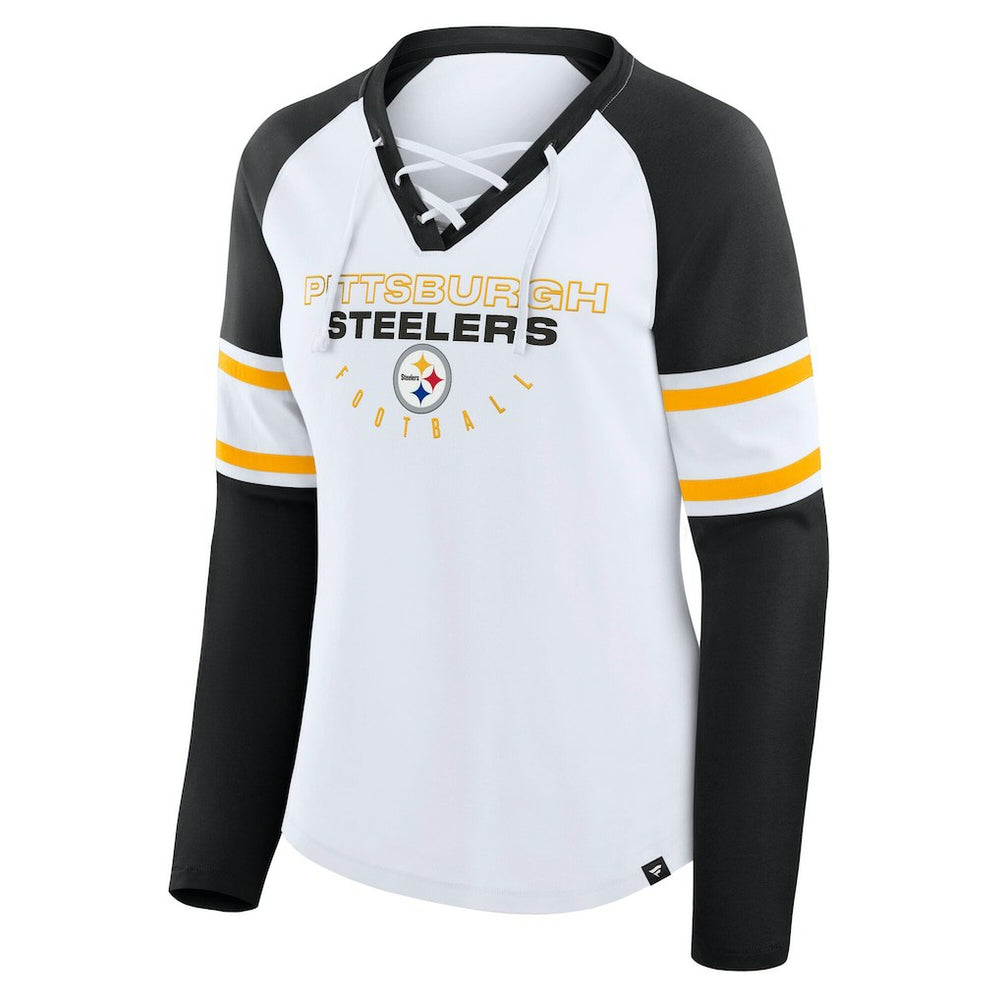 Women's Plus Size Redzone Lace Up Long Sleeve T-Shirt - Pittsburgh Steelers T-shirts