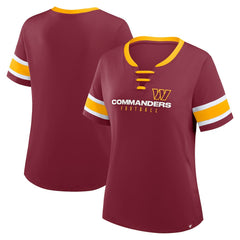 Women's Plus Size Red Zone Athena Lace-Up V-Notch Neck T-Shirt - Washington Commanders T-shirts