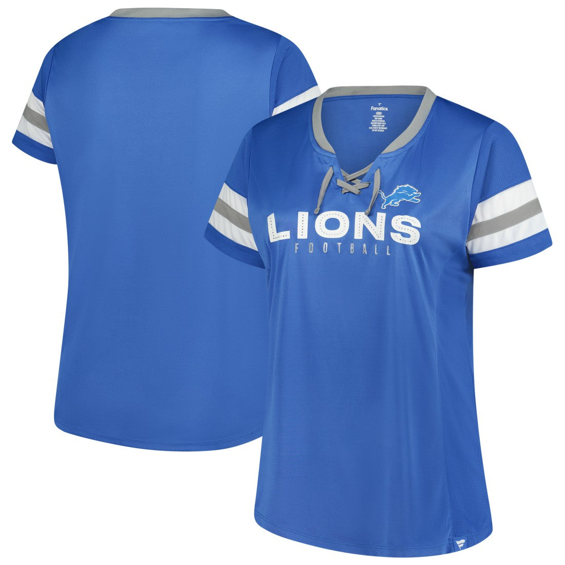Women's Plus Size Rhinestone Redzone Athena Lace-Up Notch Neck T-Shirt - Detroit Lions T-shirts