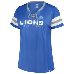 Women's Plus Size Rhinestone Redzone Athena Lace-Up Notch Neck T-Shirt - Detroit Lions T-shirts