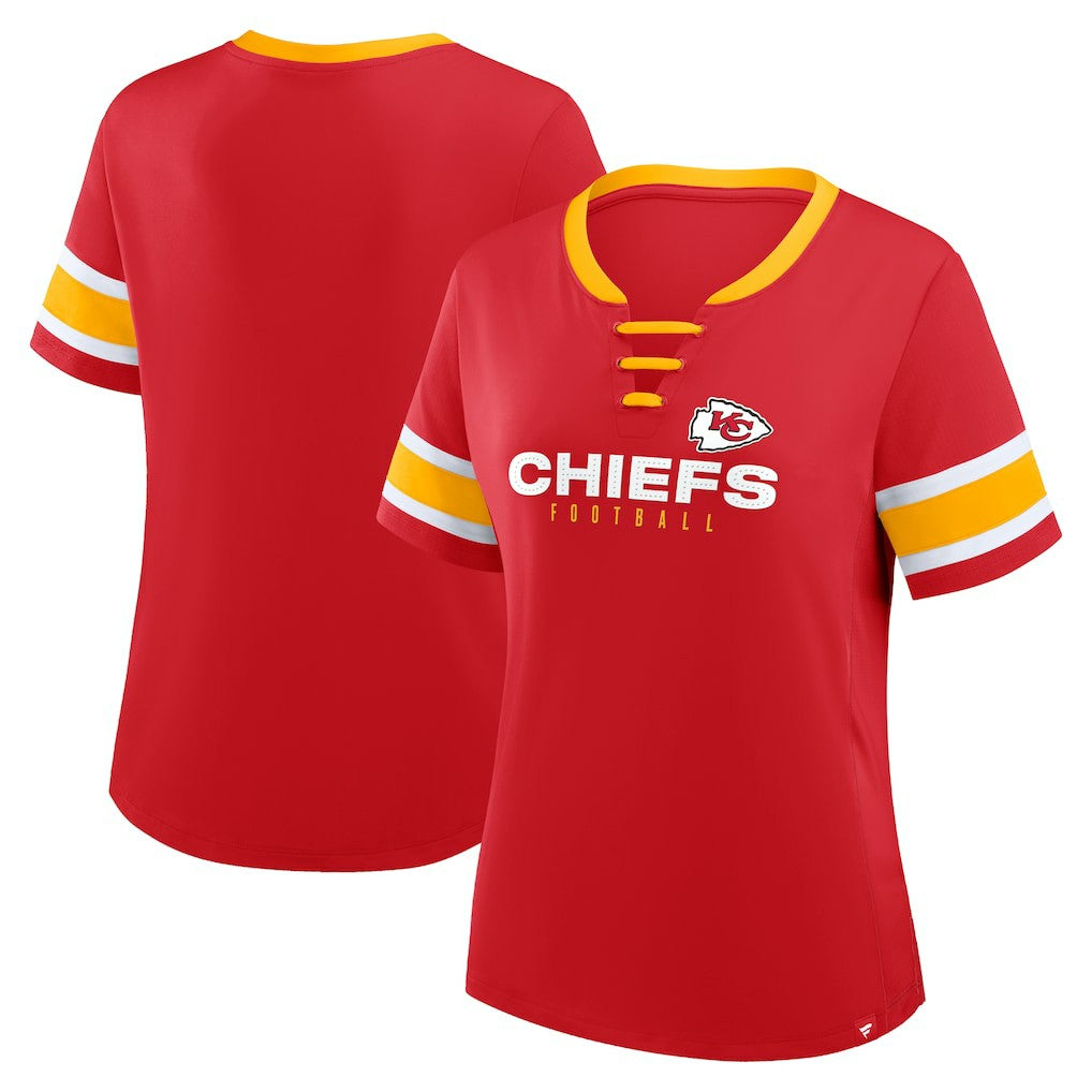 Women's Plus Size Red Zone Athena Lace-Up V-Notch Neck T-Shirt - Kansas City Chiefs T-shirts