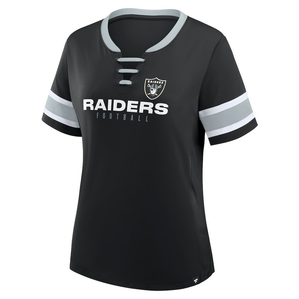 Women's Plus Size Red Zone Athena Lace-Up V-Notch Neck T-Shirt - Las Vegas Raiders T-shirts