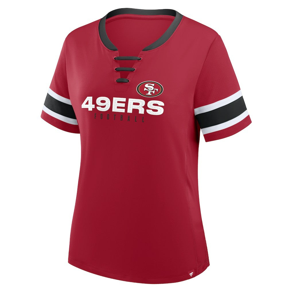 Women's Plus Size Red Zone Athena Lace-Up V-Notch Neck T-Shirt - San Francisco 49ers T-shirts