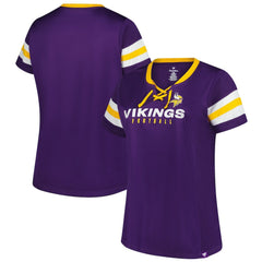 Women's Plus Size Rhinestone Redzone Athena Lace-Up Notch Neck T-Shirt - Minnesota Vikings T-shirts