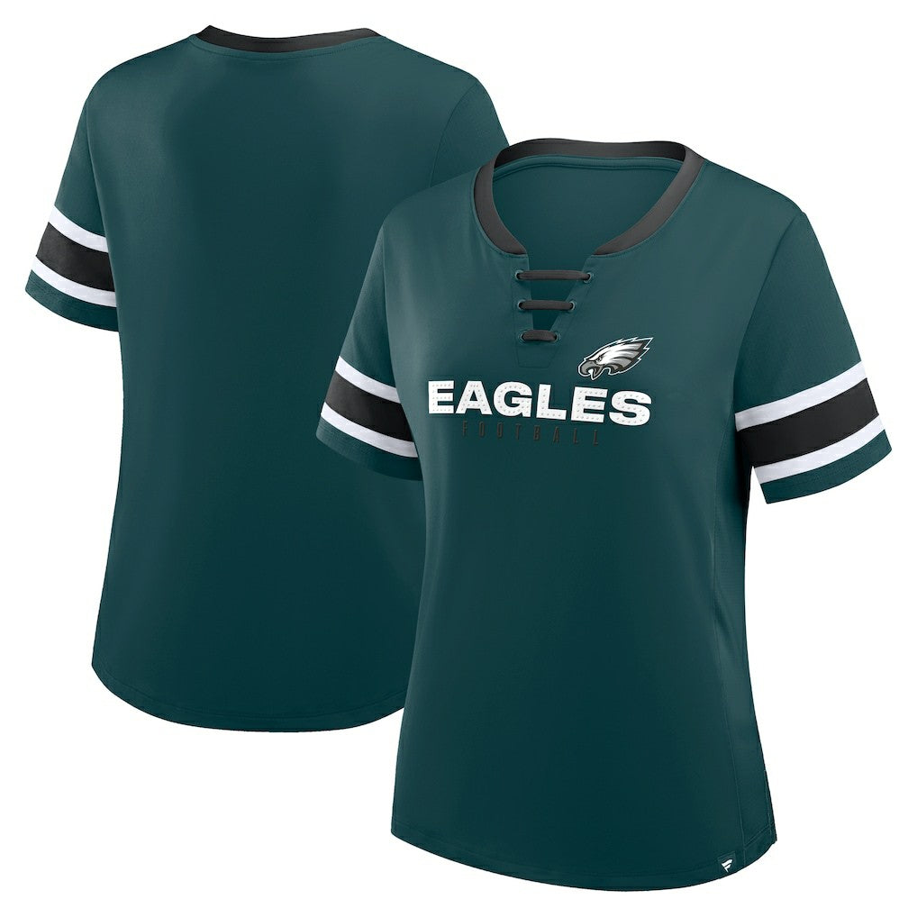 Women's Plus Size Red Zone Athena Lace-Up V-Notch Neck T-Shirt - Philadelphia Eagles T-shirts