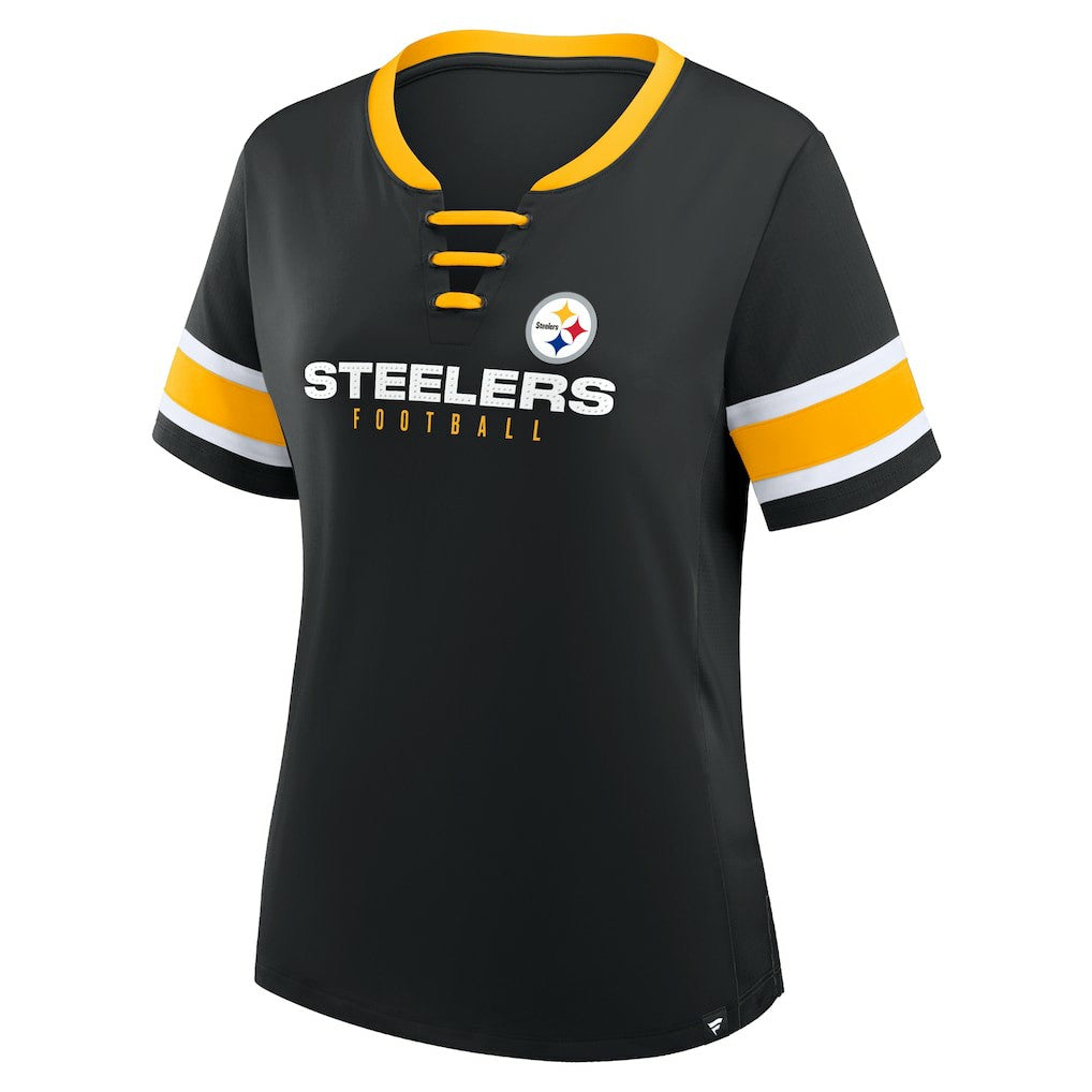Women's Plus Size Red Zone Athena Lace-Up V-Notch Neck T-Shirt - Pittsburgh Steelers T-shirts