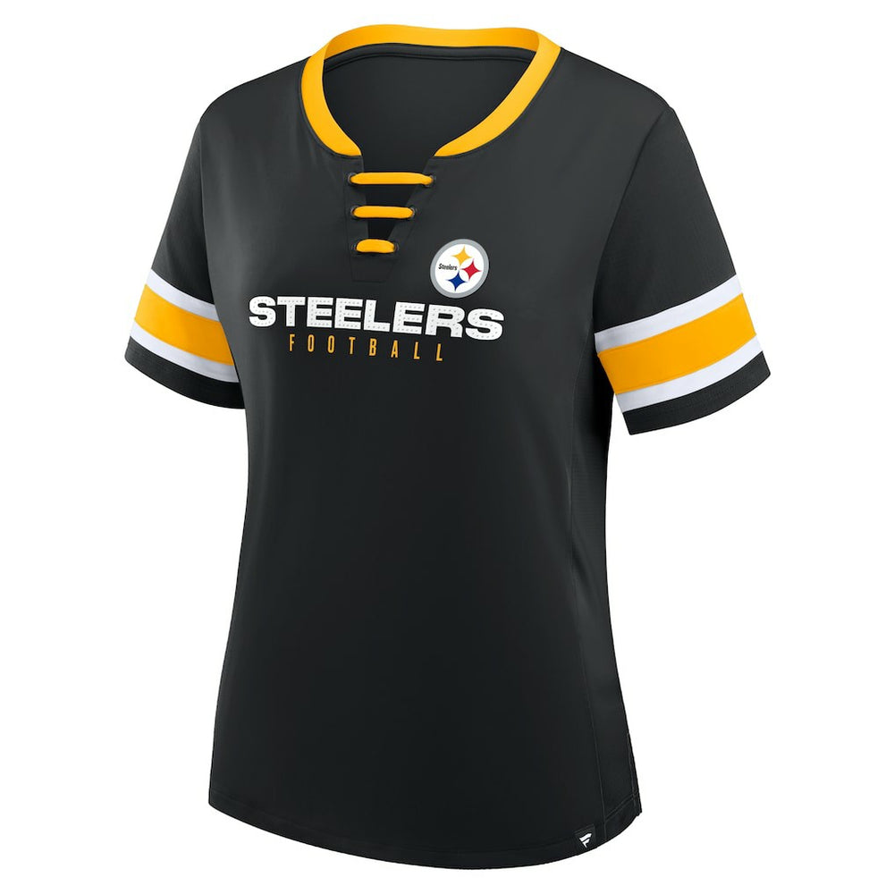 Women's Plus Size Red Zone Athena Lace-Up V-Notch Neck T-Shirt - Pittsburgh Steelers T-shirts
