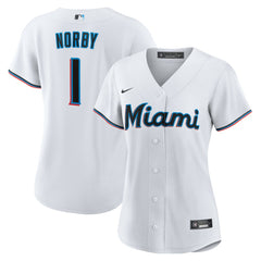 White Connor Norby Miami Marlins Nike Women's Home Replica Jersey