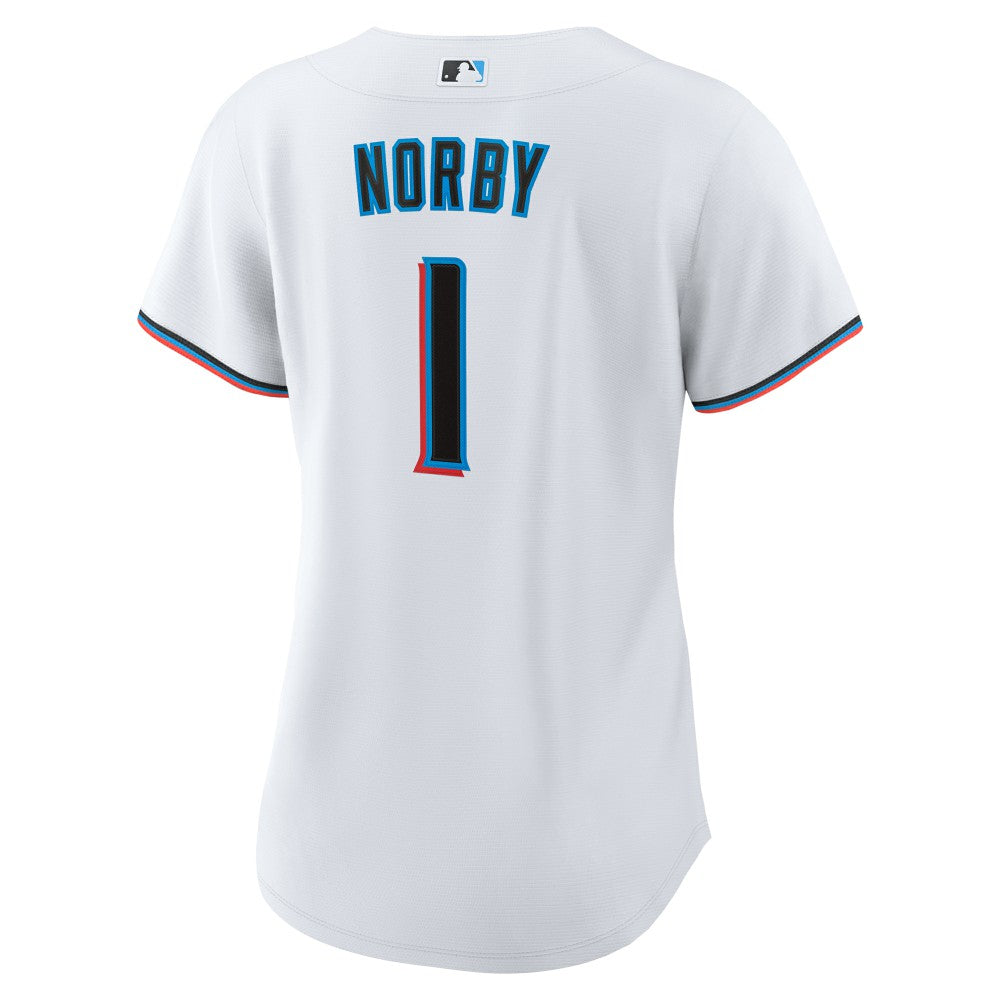 White Connor Norby Miami Marlins Nike Women's Home Replica Jersey