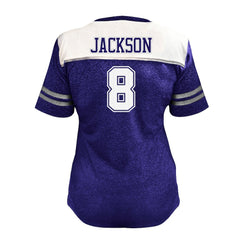 Lamar Jackson  Women's Plus Size Bling V-Neck T-Shirt - Baltimore Ravens T-shirts