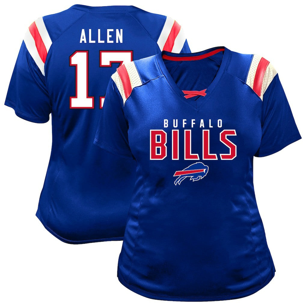 Josh Allen  Women's Plus Size Name & Number Raglan Lace V-Neck T-Shirt - Buffalo Bills T-shirts