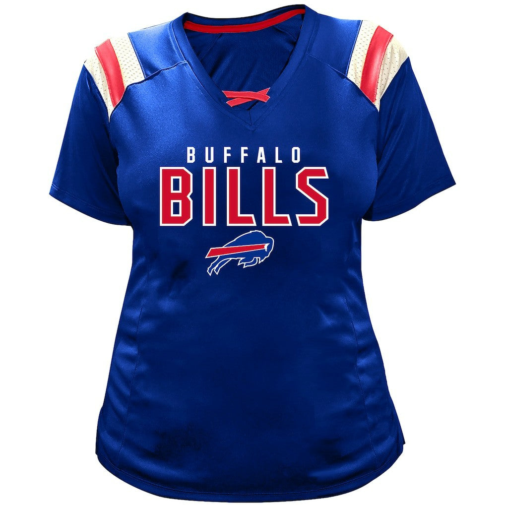 Josh Allen  Women's Plus Size Name & Number Raglan Lace V-Neck T-Shirt - Buffalo Bills T-shirts