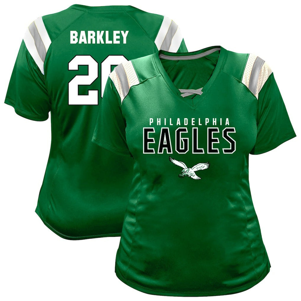 Saquon Barkley  Women's Plus Size Name & Number Raglan Lace V-Neck T-Shirt - Philadelphia Eagles T-shirts