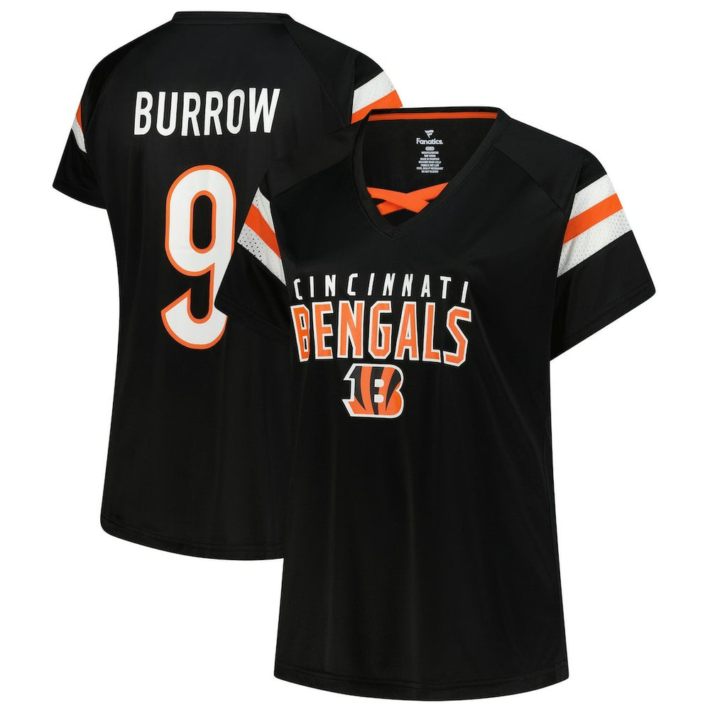 Joe Burrow  Women's Plus Size Name & Number Raglan Lace V-Neck T-Shirt - Cincinnati Bengals T-shirts