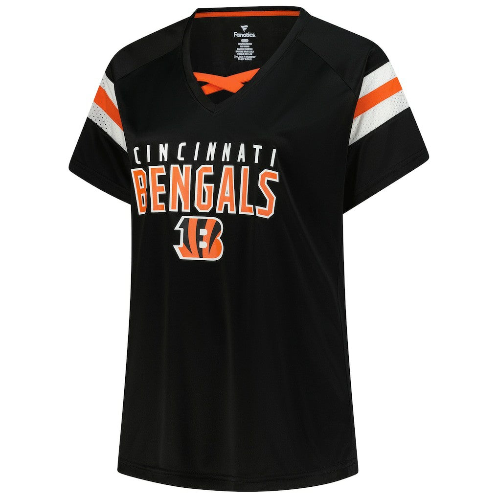 Joe Burrow  Women's Plus Size Name & Number Raglan Lace V-Neck T-Shirt - Cincinnati Bengals T-shirts