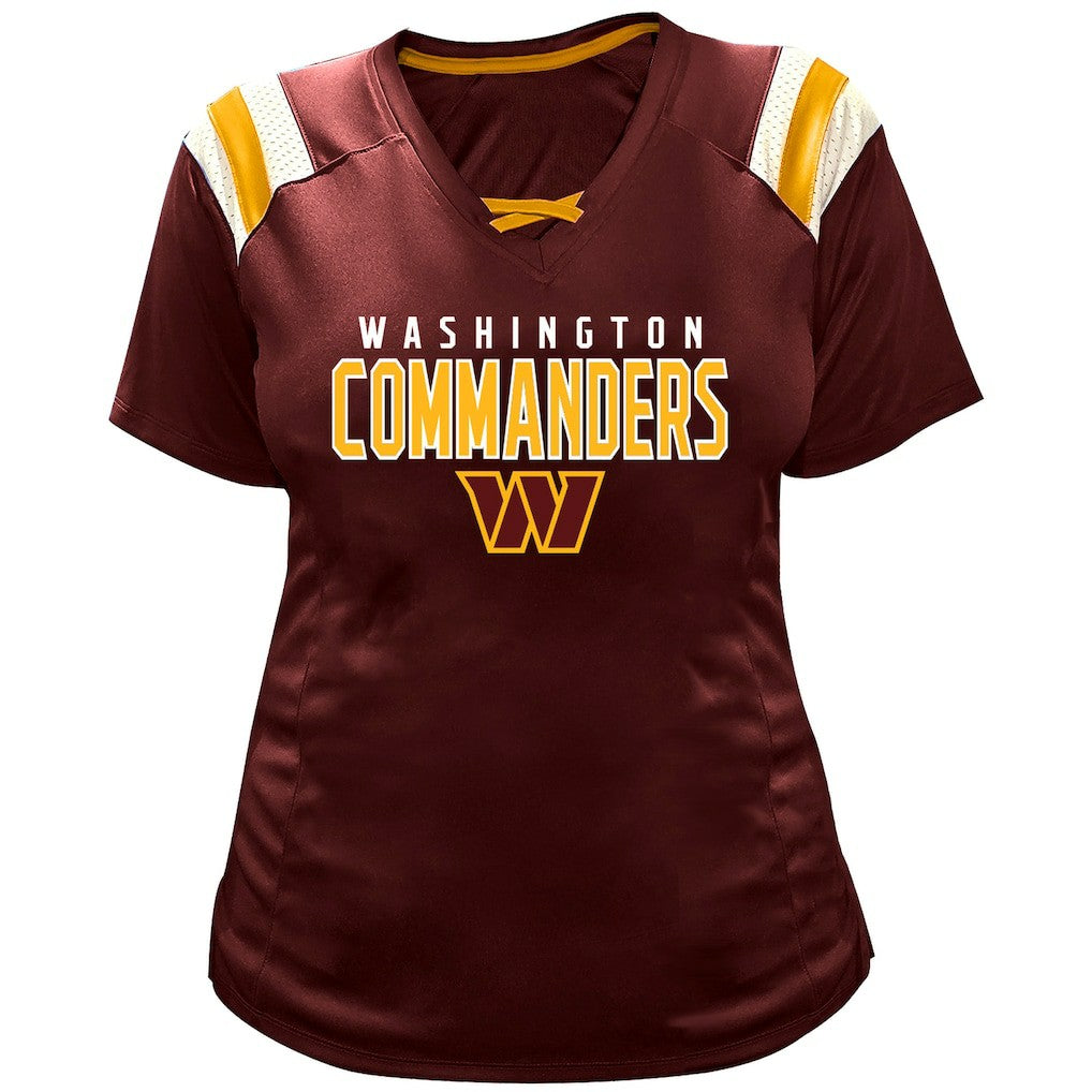 Jayden Daniels  Women's Plus Size Name & Number Raglan Lace V-Neck T-Shirt - Washington Commanders T-shirts
