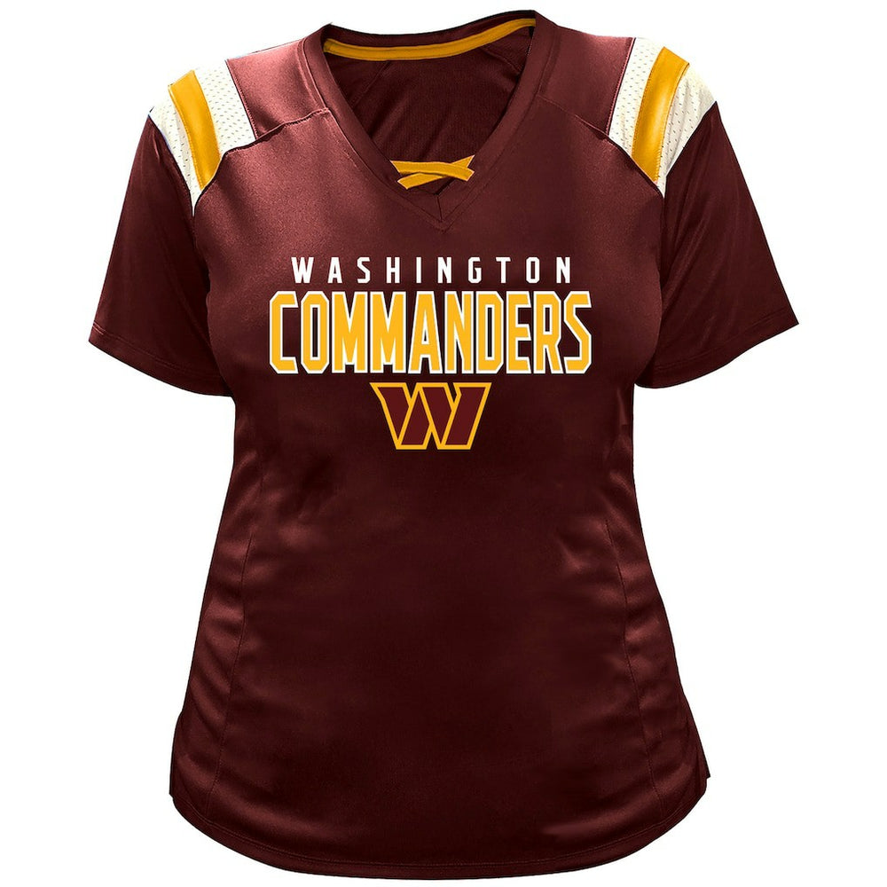Jayden Daniels  Women's Plus Size Name & Number Raglan Lace V-Neck T-Shirt - Washington Commanders T-shirts