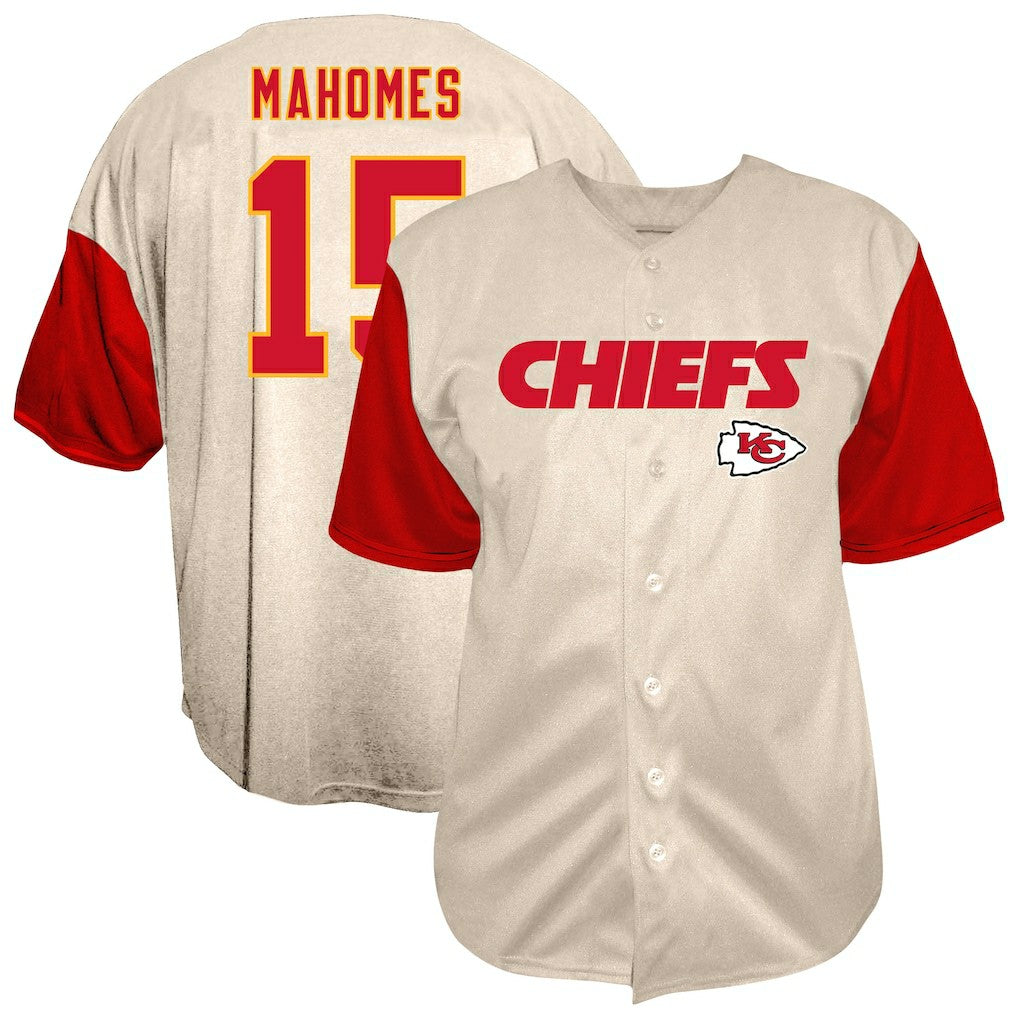 Patrick Mahomes  Big & Tall Baseball Button-Up Shirt - Kansas City Chiefs