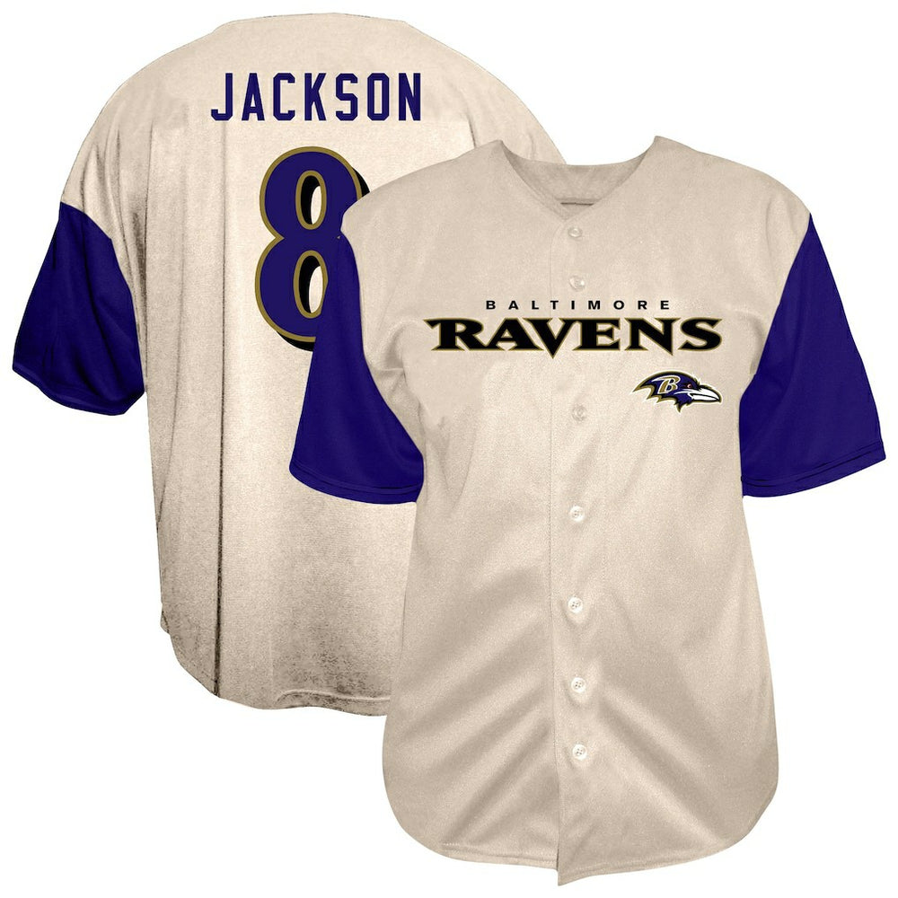 Lamar Jackson  Big & Tall Baseball Button-Up Shirt - Baltimore Ravens