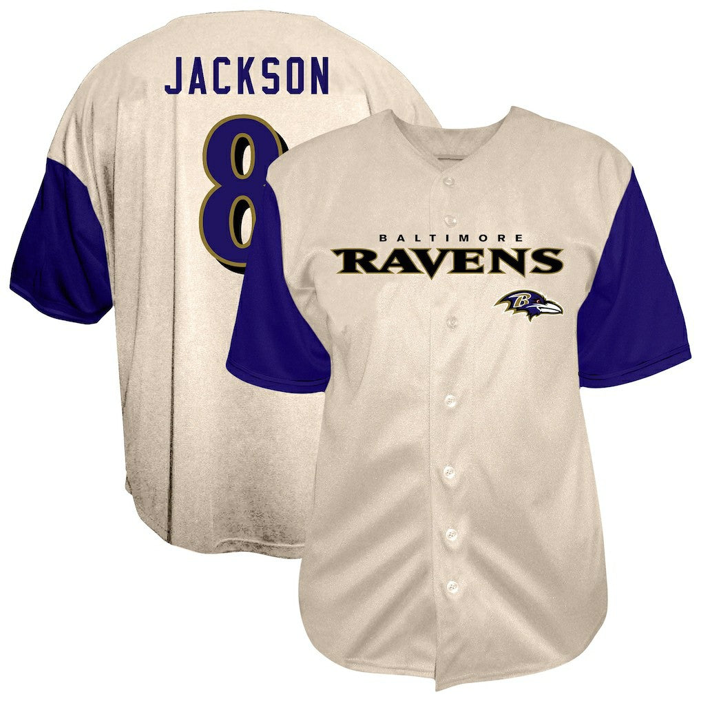 Lamar Jackson  Big & Tall Baseball Button-Up Shirt - Baltimore Ravens
