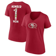 Women's Number 1 Mom Floral V-Neck T-Shirt - San Francisco 49ers T-shirts