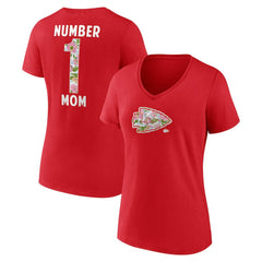 Women's Number 1 Mom Floral V-Neck T-Shirt - Kansas City Chiefs T-shirts