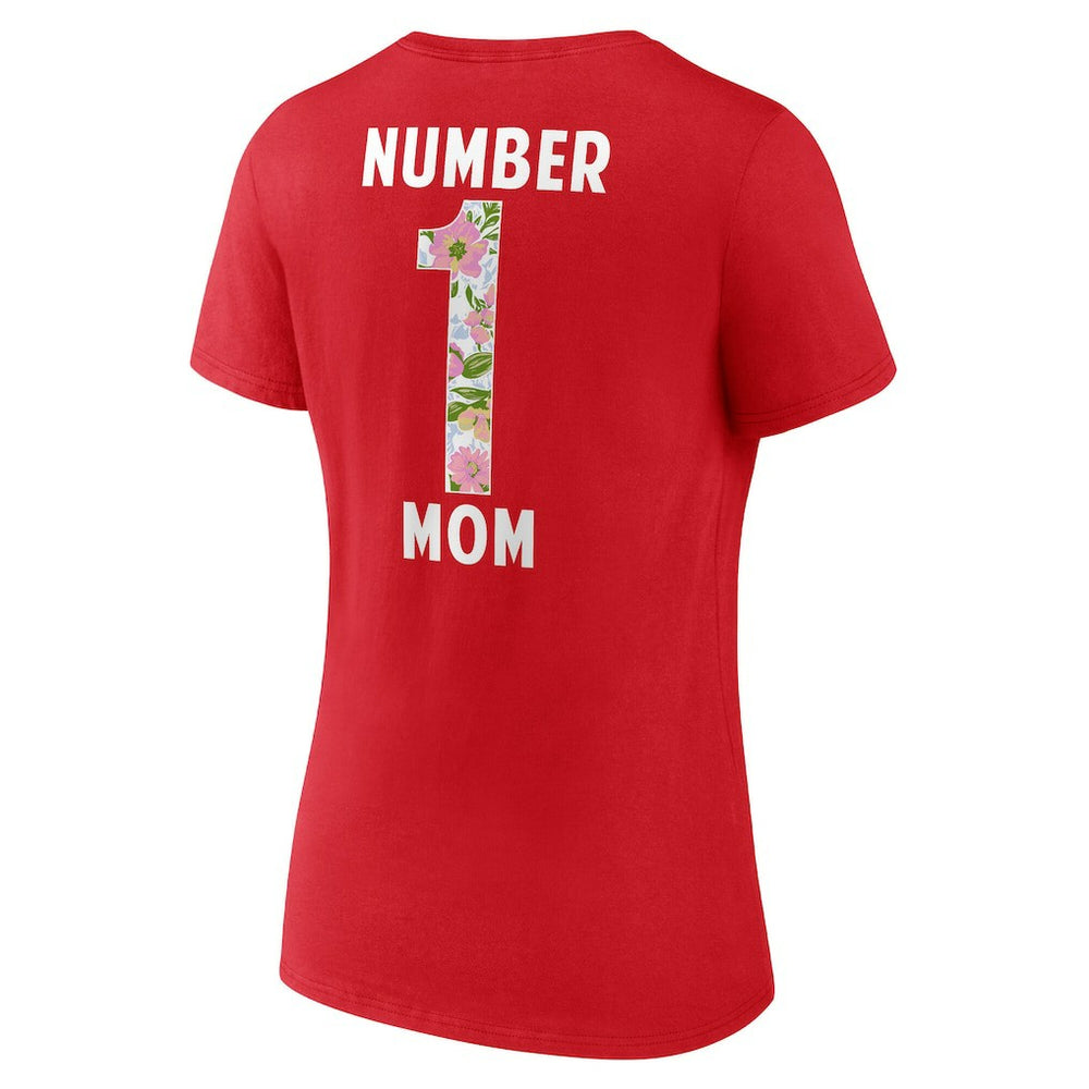 Women's Number 1 Mom Floral V-Neck T-Shirt - Kansas City Chiefs T-shirts