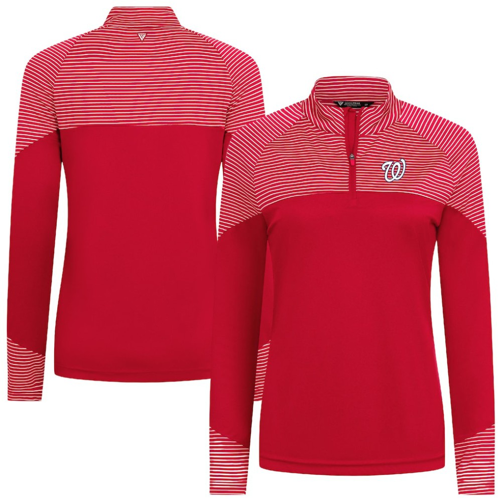 Red Washington Nationals Levelwear Women's Classic Stripes Insignia 2.0 Raglan Quarter-Zip Top