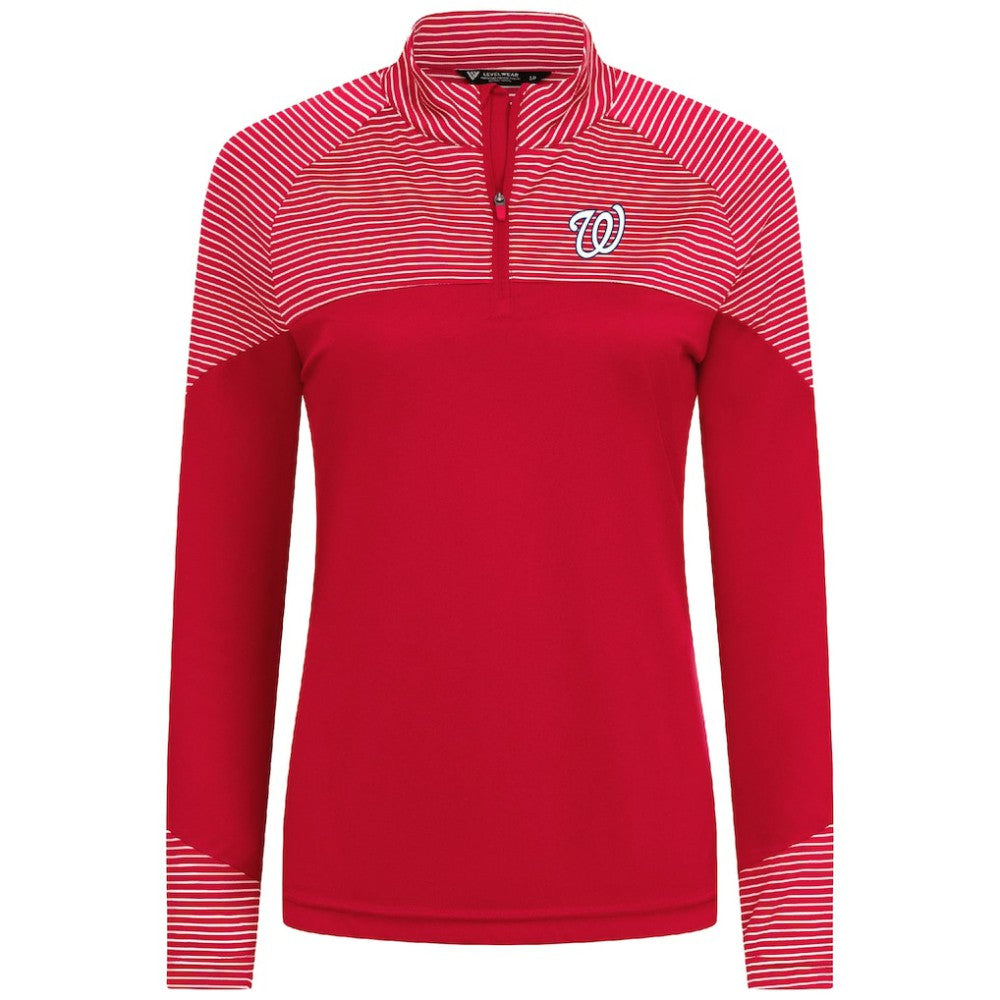 Red Washington Nationals Levelwear Women's Classic Stripes Insignia 2.0 Raglan Quarter-Zip Top