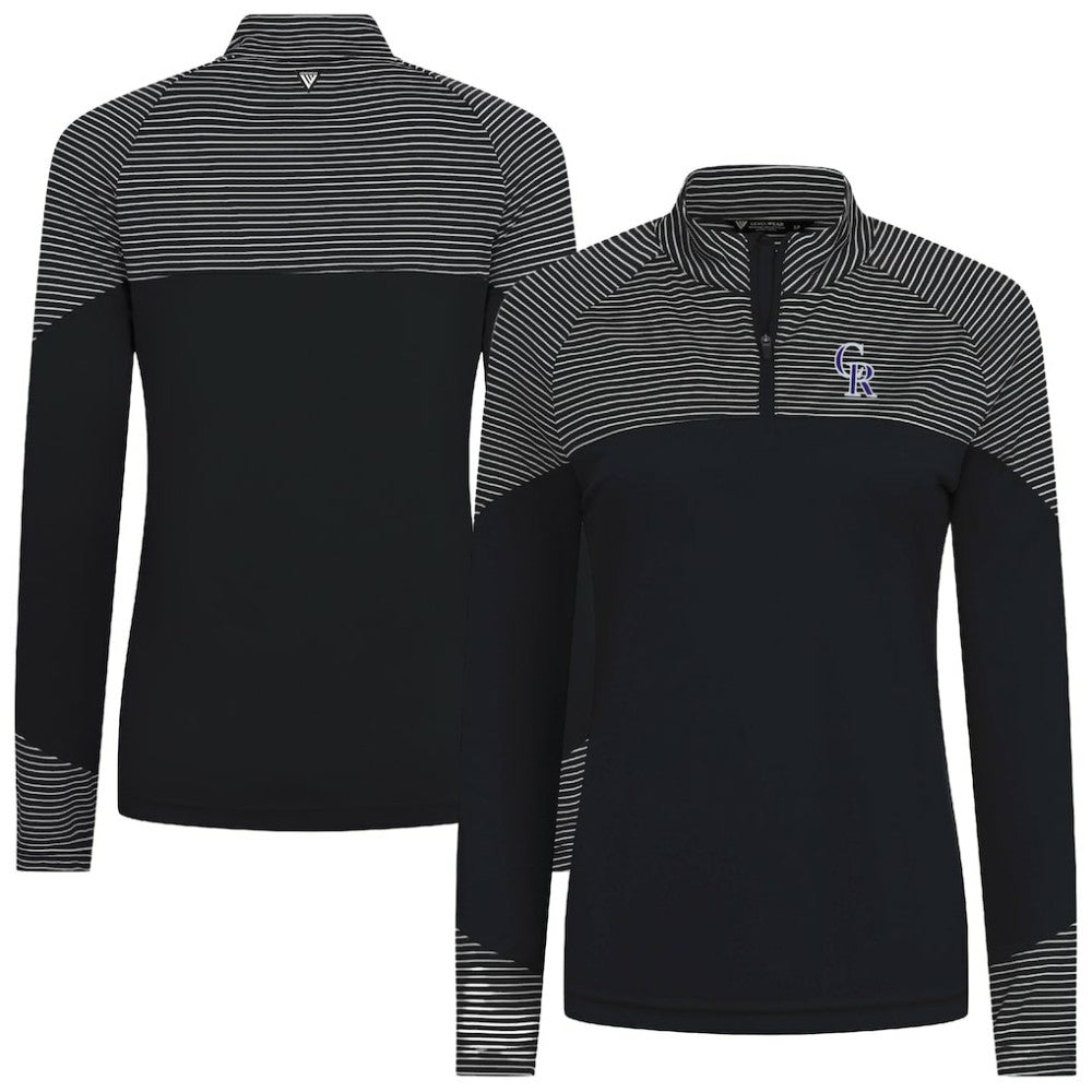 Black Colorado Rockies Levelwear Women's Classic Stripes Insignia 2.0 Raglan Quarter-Zip Top