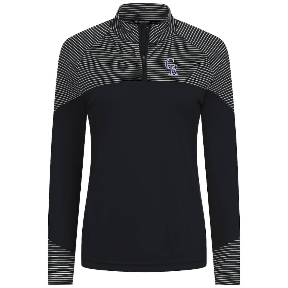 Black Colorado Rockies Levelwear Women's Classic Stripes Insignia 2.0 Raglan Quarter-Zip Top