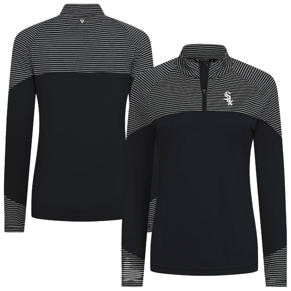 Black Chicago White Sox Levelwear Women's Classic Stripes Insignia 2.0 Raglan Quarter-Zip Top