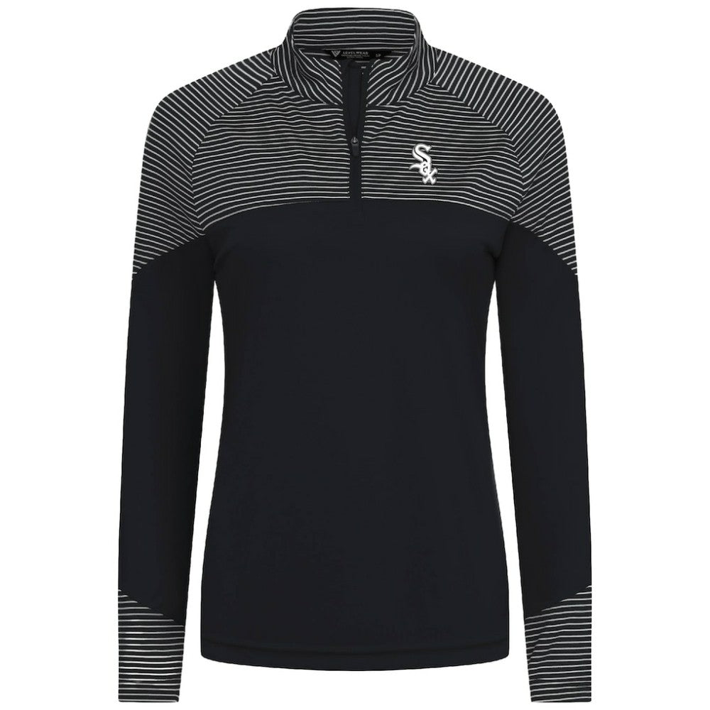 Black Chicago White Sox Levelwear Women's Classic Stripes Insignia 2.0 Raglan Quarter-Zip Top