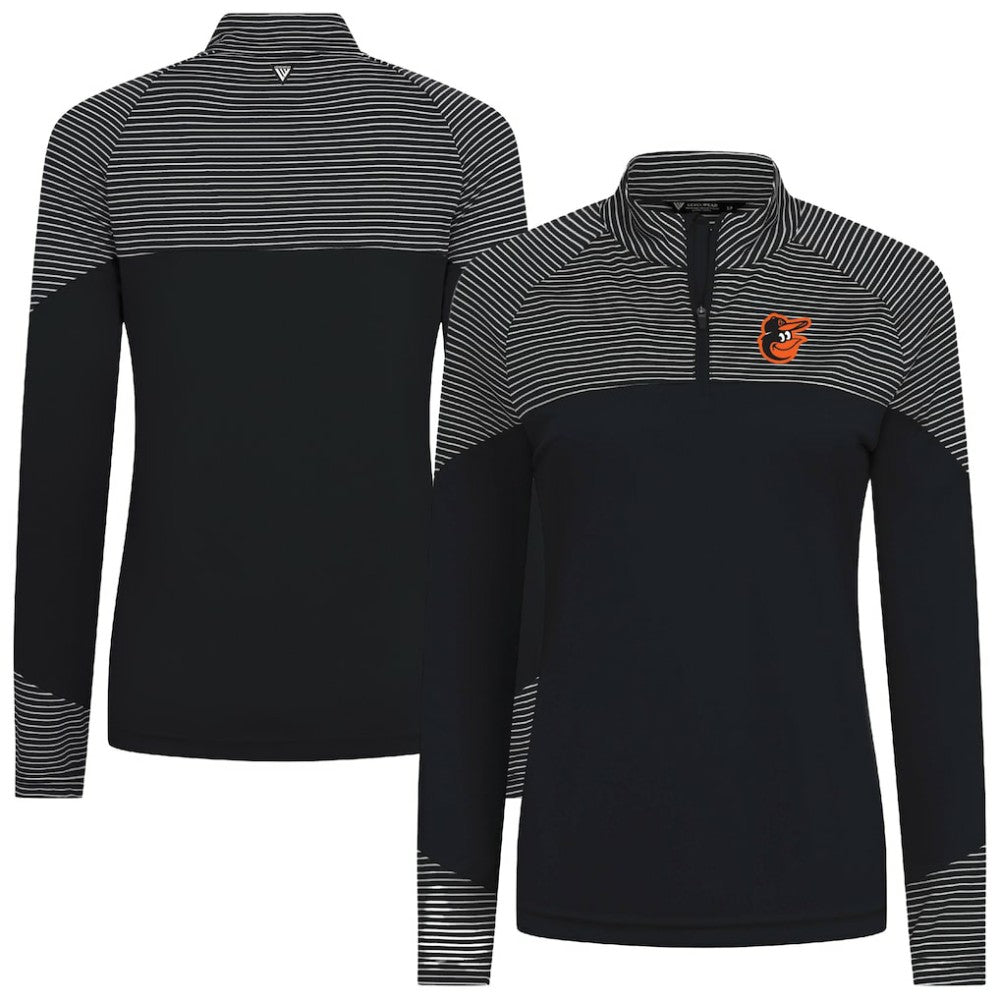 Black Baltimore Orioles Levelwear Women's Classic Stripes Insignia 2.0 Raglan Quarter-Zip Top
