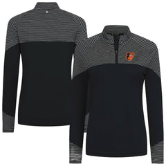 Black Baltimore Orioles Levelwear Women's Classic Stripes Insignia 2.0 Raglan Quarter-Zip Top